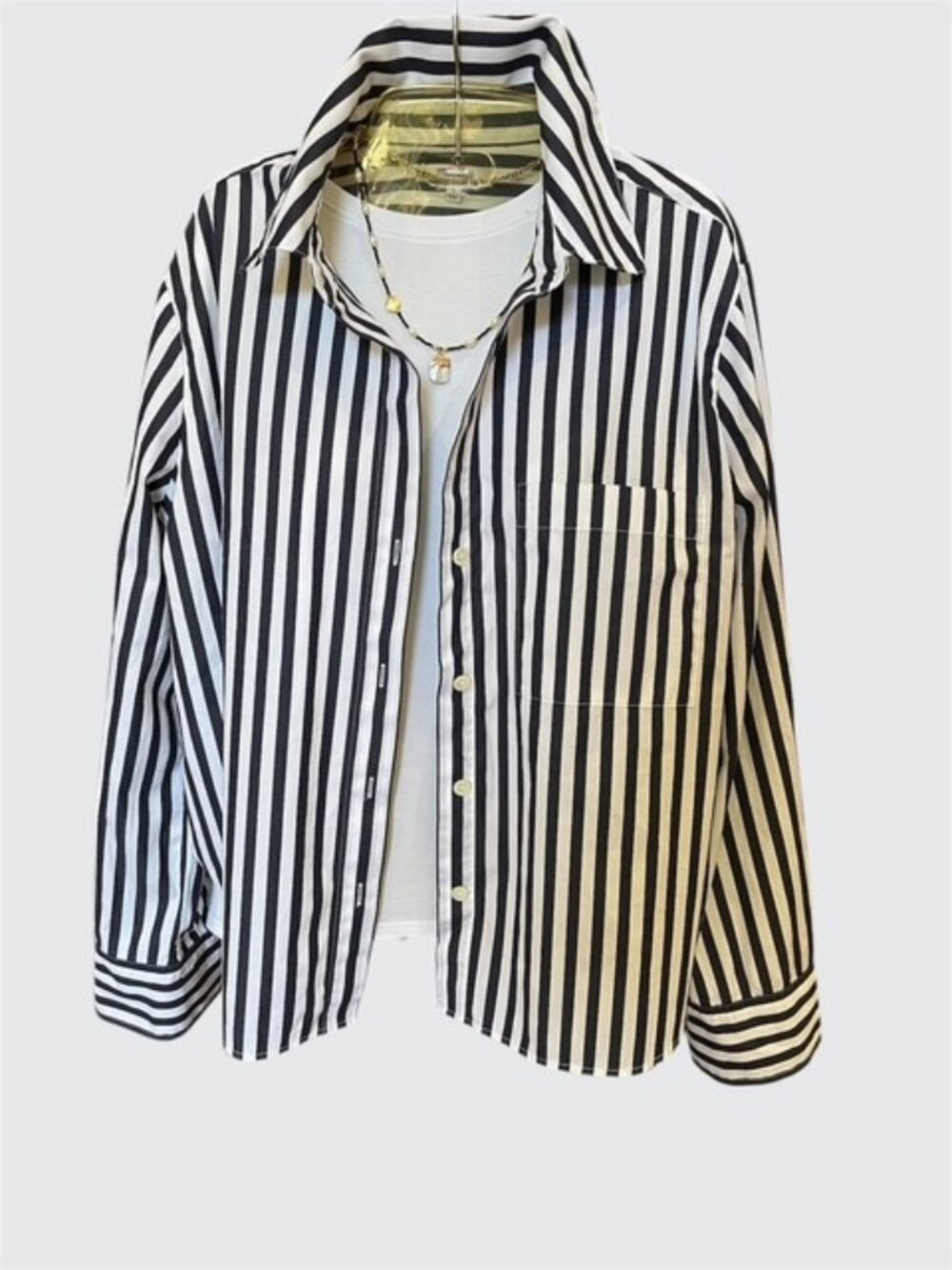 Madewell Black and White Vertical Stripe Button-Down Shirt